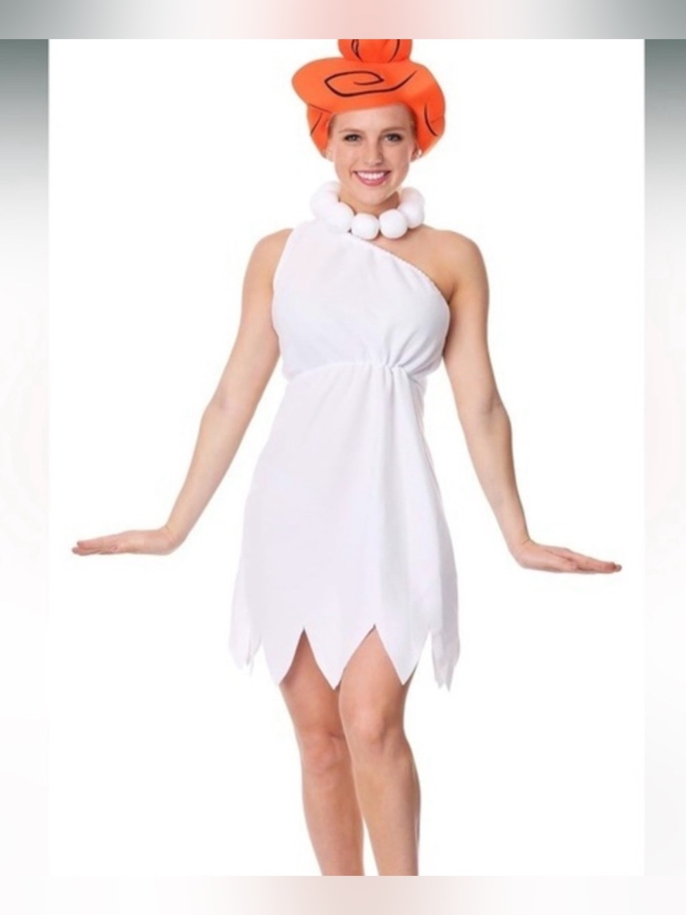 Wilma Flintstone Costume Sz L Cartoon Felt Wig Necklace Dress